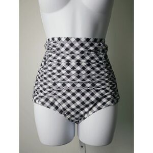 Unique Vintage Black & White Gingham Monroe High Waisted Bikini BOTTOM S